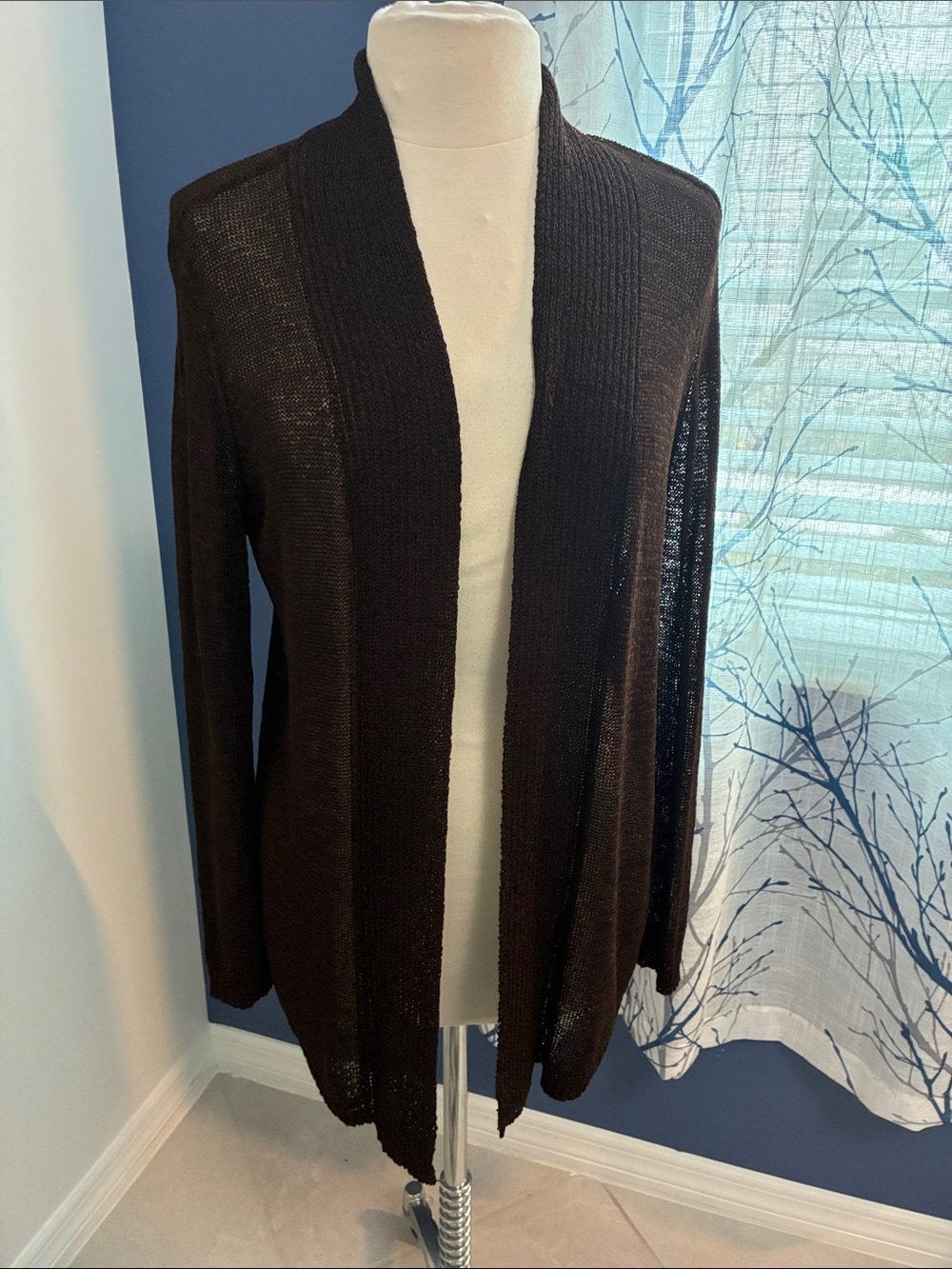 Chico’s Open-Front Dark Brown Sweater Cardigan